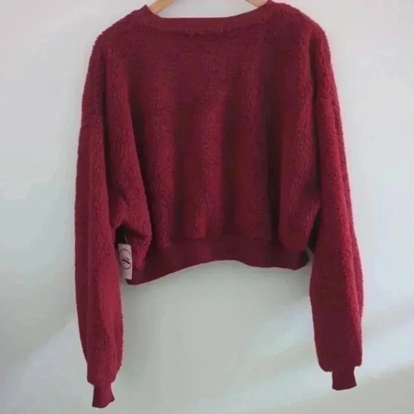 FLIRTITUDE  | Women's Deep Wine Sherpa Cropped Long Sleeved Sweater - Picture 3 of 3